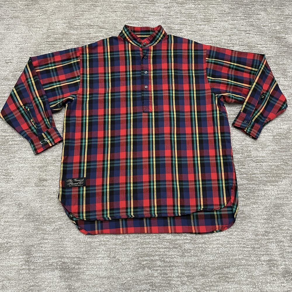 The Vermont Flannel Co Shirt Mens Medium Red Plaid Flannel Band Collar